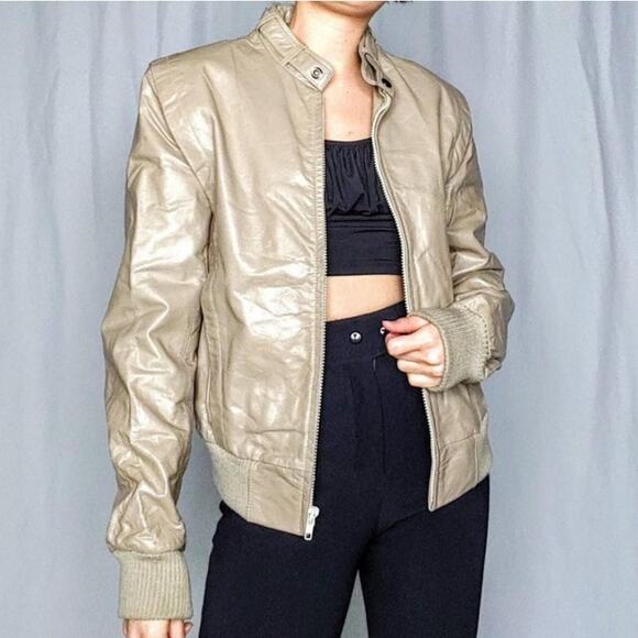 Vintage 80’s Wilson's Tan Brown Neutral real leather bomber jacket medium Fall - Picture 1 of 6